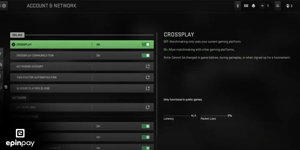 call of duty crossplay özelliği açma-kapama adım 3